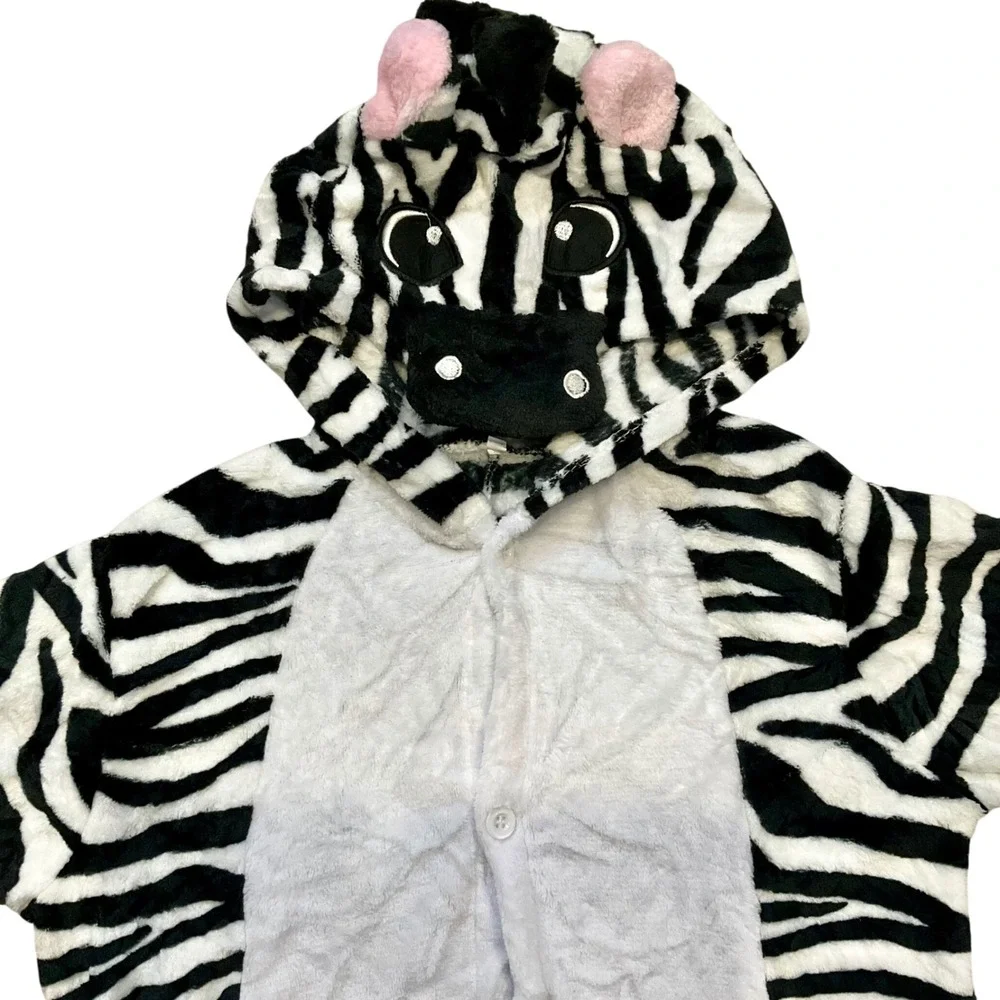 Zebra‎ Animal 1 Piece Plush Fleece Hooded Kigurumi Pajamas Costume Kids 7/8 NWOT